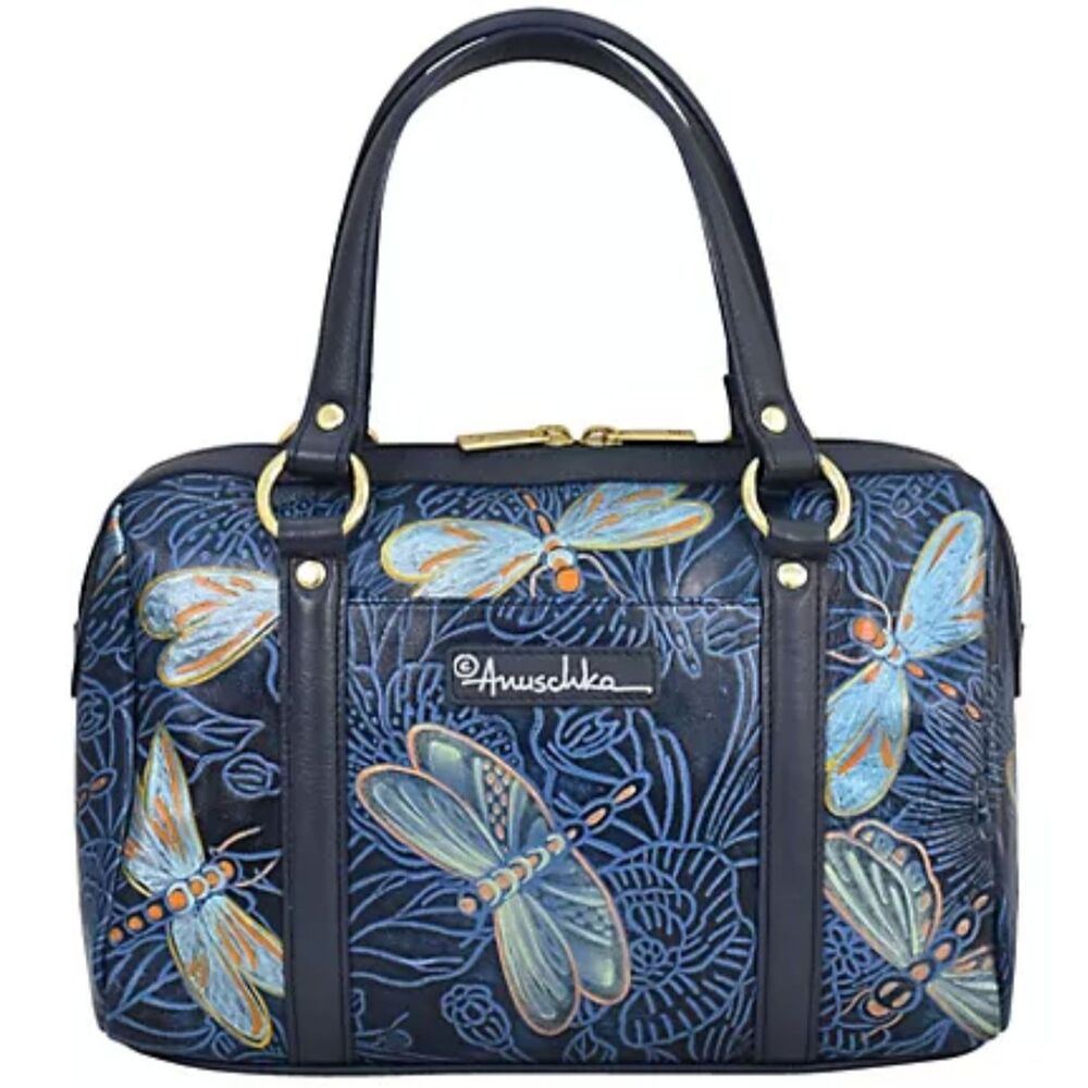 Anuschka Hand Painted Embossed Genuine Leather Satchel Bag